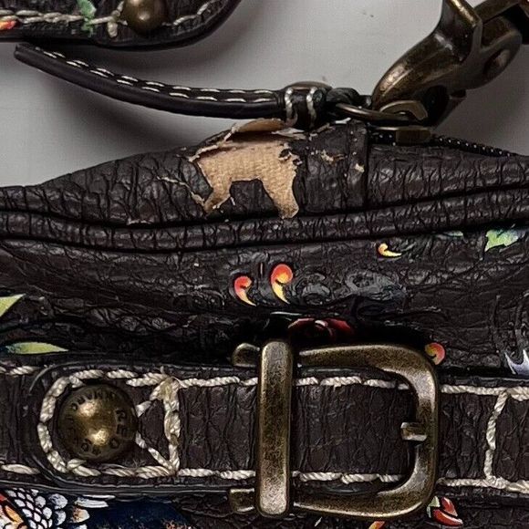 Vtg Red by Marc Ecko Sz 7"x5"x2" Handbag Clutch Buckles Brown Roses Crown Birds - Picture 12 of 16